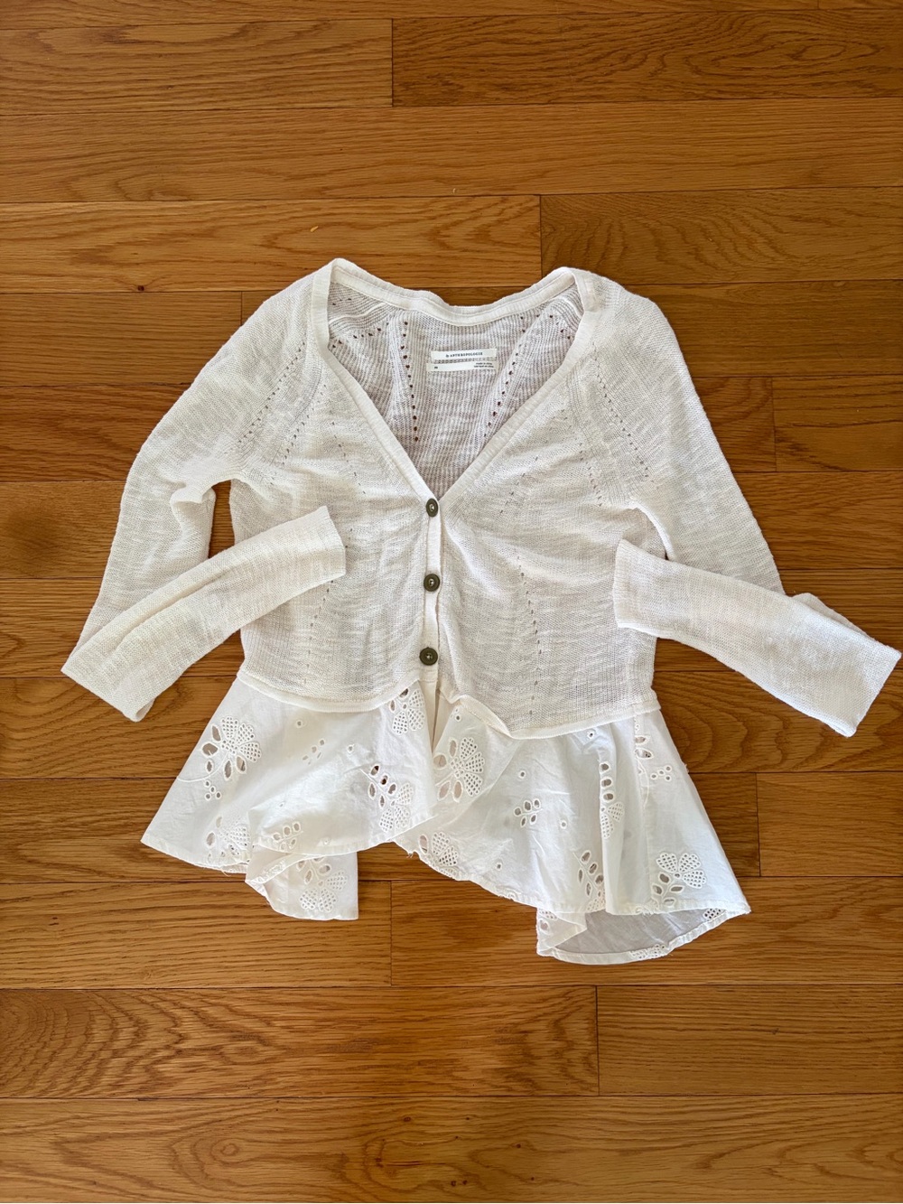 Anthropologie cream layered eyelet hem cardigan